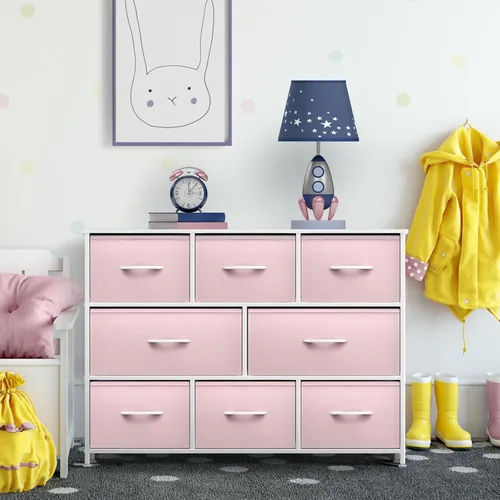 Vista 45 de Sorbus Cómoda con 8 cajones - Mueble para almacenar ropa para niño, para dormitorio, pasillo, clóset, oficina – Marco de acero, parte superior