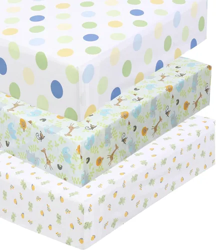 Vista 9 de Danica Paquete de 3 sábanas ajustables para cuna de bebé, 100% algodón, para niños y niñas, sábanas estándar para colchón para cuna y niño pequeño