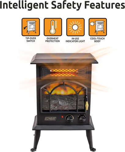 Vista 5 de EZ-Heat Calentador eléctrico de chimenea con efecto de llama, termostato ajustable, doble configuración de calor y protección contra