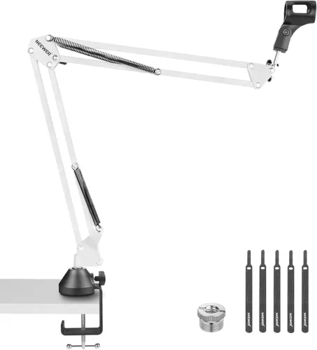 Vista 12 de Neewer: Micrófono ajustable de Suspension Boom Scissor Arm Stand, soporte de micrófono compacto de acero durable para estaciones de radio estudio