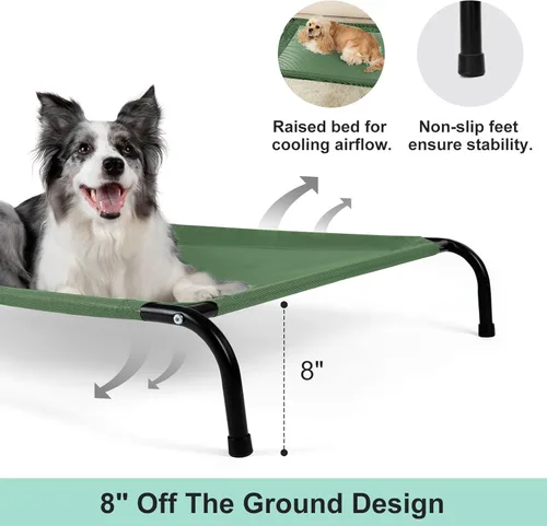 Vista 6 de Cama elevada refrescante para perros con protectores de piso antideslizantes y malla transpirable, hamaca cuna elevada para interiores y exteriores