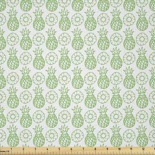Lunarable Pineapple Fabric by The Yard, Classic Pattern with Pineapple Tasty Ingredient Freshness Monochrome Print, Microfiber Fabric for Arts and