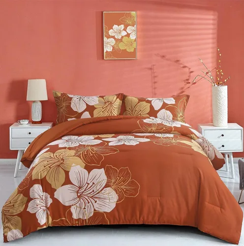 Vista 10 de Menghomeus Juego Completo de Edredón Negro/Dorado Floral Juegos de Ropa de Cama Edredón - Juego de Edredón de Cama de Microfibra Suave para Todas