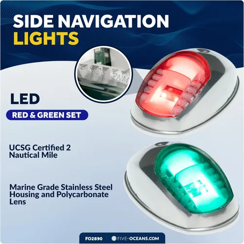 Vista 2 de Luces de navegación para barco Five Oceans, luz de proa LED, luces de navegación para barcos LED rojas y verdes, luces de barco para navegación