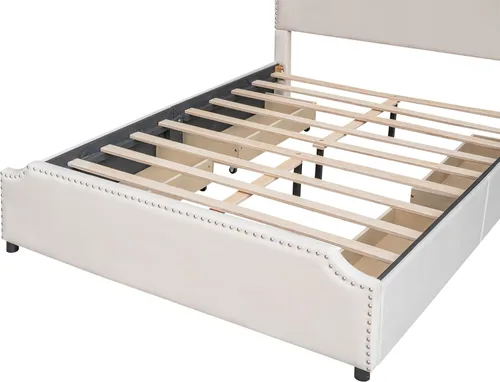 Vista 26 de P PURLOVE Cama de plataforma tapizada con 4 cajones, tamaño Queen, plataforma de almacenamiento con cabecero, no necesita somier, marco de cama beige
