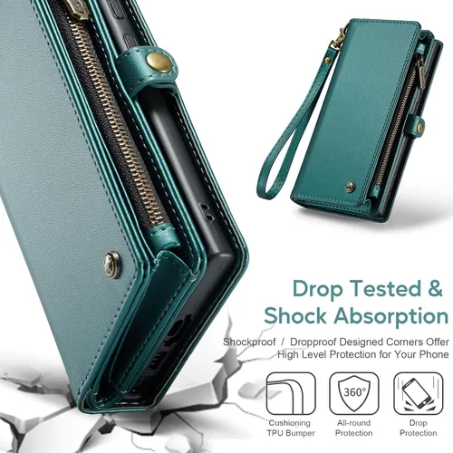 Vista 6 de ASAPDOS Funda para iPhone 14 Pro, correa de piel sintética de gamuza retro y funda cruzada con cierre magnético, bloqueo RFID, tarjetero y soporte