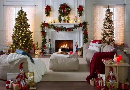 Vista 5 de BrylaneHome Guirnalda clásica navideña preiluminada de 9 pies, verde y rojo