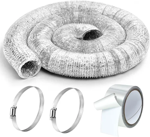 Vista 9 de Zonon Manguera de ventilación de secadora de 3 pulgadas x 16 pies, conductos de papel de aluminio flexible no aislados con abrazaderas de acero