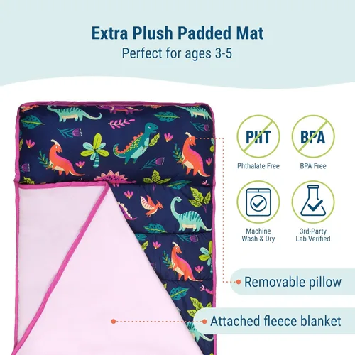 Vista 2 de Wildkin Tapete de microfibra para siesta de 43 pulgadas con almohada reutilizable para niños y niñas, ideal para guardería y preescolar, tapete