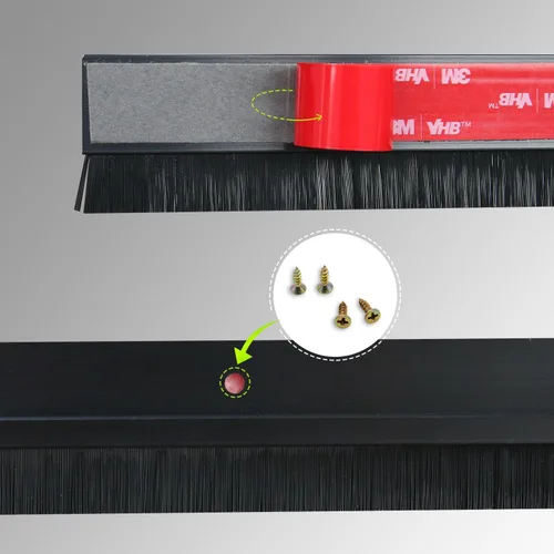 Vista 4 de Paquete de 2 barridos inferiores de puerta, soporte de aleación de aluminio en forma de H para la parte inferior de la puerta con cepillo de nailon