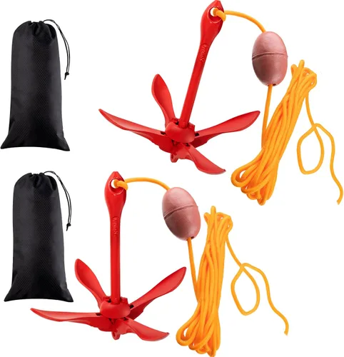 Vista 14 de Lounsweer 2 Pack Marine Kayak Anchor Kit Grapnel Anchor Kit Folding Grapnel Anchor Boat Anchor with Foldable Claw Kayak Fishing Accessories for