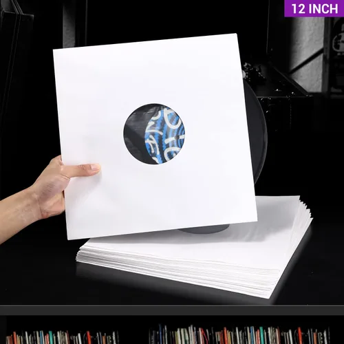 Vista 3 de Facmogu 20 fundas interiores de papel blanco de 12 pulgadas y forro de poliéster, cubiertas de disco LP de 3.88 oz/m², fundas de almacenamiento