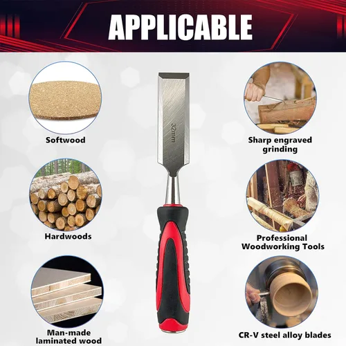 Vista 6 de Juego de cinceles de madera de 10 piezas, cinceles para tallar madera con guía de afilado, lápices de carpintero y piedra de afilar, acero CR-V