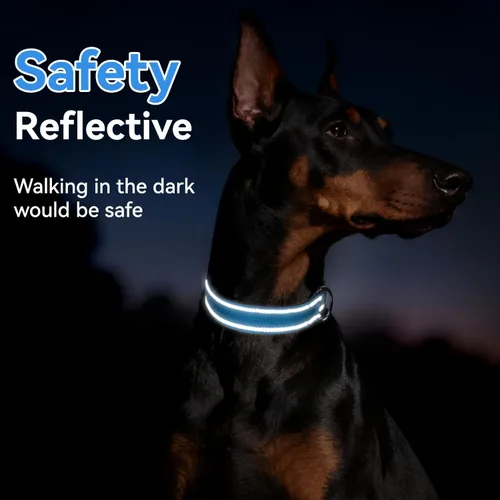 Vista 4 de Collar reflectante para perro, collar de neopreno suave de nailon acolchado para mascotas con hebilla de liberación rápida, diseño sin