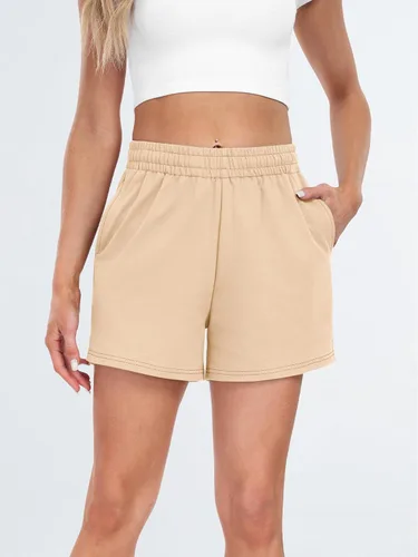 Vista 72 de AUTOMET Pantalones cortos deportivos de cintura alta para mujer con cordón y bolsillos, cómodos pantalones cortos de yoga para correr para verano