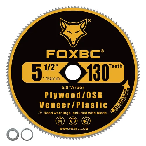 Vista 2 de FOXBC Hoja de Sierra Circular de 5-1/2 Pulgadas con 130 Dientes para Cortar Madera Contrachapada, Chapa, OSB, Plástico con Eje de 5/8 Pulgadas