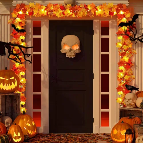 Vista 7 de Paquete de 2 guirnaldas de hojas de arce para decoración de otoño con luces, funciona con pilas, guirnalda de decoración de otoño para el hogar