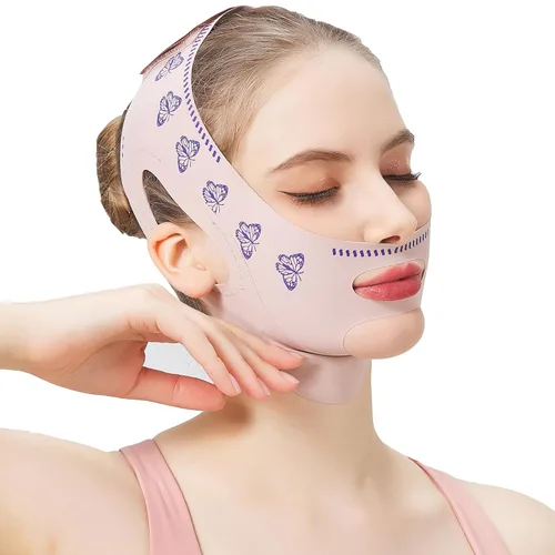 MASIKA Correa de barbilla para dormir, moldeador de mandíbula, máscara facial de línea en V, ejercitador de mandíbula, reutilizable, patrón de