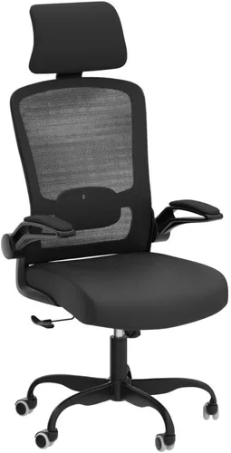 Vista 5 de Silla de oficina, silla de escritorio ergonómica con soporte lumbar ajustable y reposacabezas, silla de computadora de malla de respaldo alto