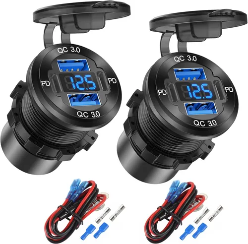 Vista 8 de Actualizado Cargador de 4 Puertos 12V USB de Aluminio, 78W Dual PD y QC Múltiples Puertos USB para Coche, Enchufe de 12 Voltios de Reemplazo