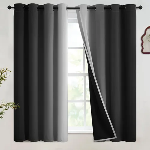 Vista 68 de SimpleHome Cortinas degradadas degradadas para oscurecer la habitación de 36 pulgadas de largo para dormitorio, con ojales y bloqueo de luz Negro
