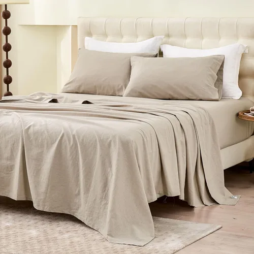 Vista 12 de BISELINA Sábana de Lino Francés Sábana Plana Solamente 55% Lino Europeo 45% Algodón Estilo Básico Color Sólido Suave Transpirable Estilo Granja Gris