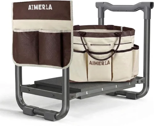 Aimerla Asiento de rodillas plegable de jardín resistente [almohadilla de rodillas ampliada y gruesa mejorada] Taburete de jardín con grandes bolsas