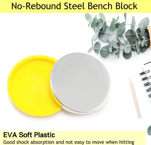 Vista 2 de Kit de bloque de banco de acero y martillo de estampado de metal, bloque de banco de metal sin rebote, martillo de estampado de joyería