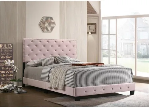 Vista 3 de Maklaine Moderna cama individual tapizada de terciopelo, 42 pulgadas de ancho x 77 pulgadas de profundidad x 47 pulgadas de alto, acabado rosa