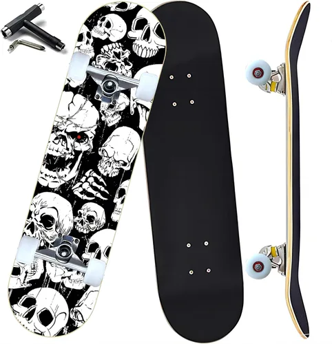 Vista 9 de Patinetas longboard completas para principiantes, niñas, niños, jóvenes, adolescentes, adultos, de 31x8 pulgadas, patinetas de 7 capas de madera