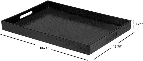 Vista 7 de Home Basics Atractiva y elegante con asas bandeja para servir, 18 x 13 x 2 pulgadas (negro)