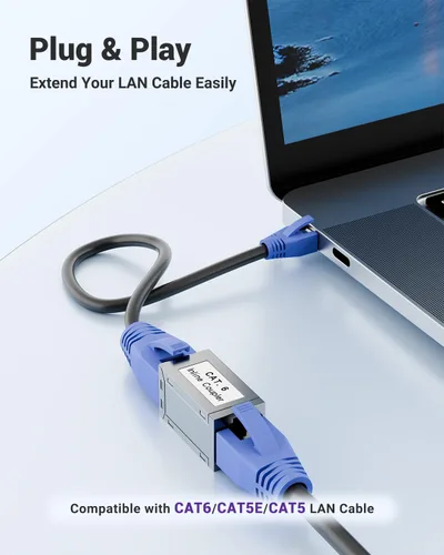 Vista 4 de VCELINK Acoplador blindado RJ45, extensor Ethernet CAT6, paquete de 2