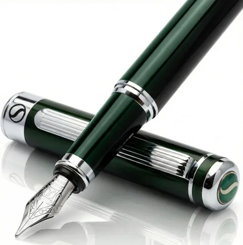 Vista 26 de Scriveiner Pluma Estilográfica de Lujo - Impresionante Pluma de Laca Negra, Acabado de Oro Real, Plumín Dorado Schmidt (Mediano), Convertidor, Mejor