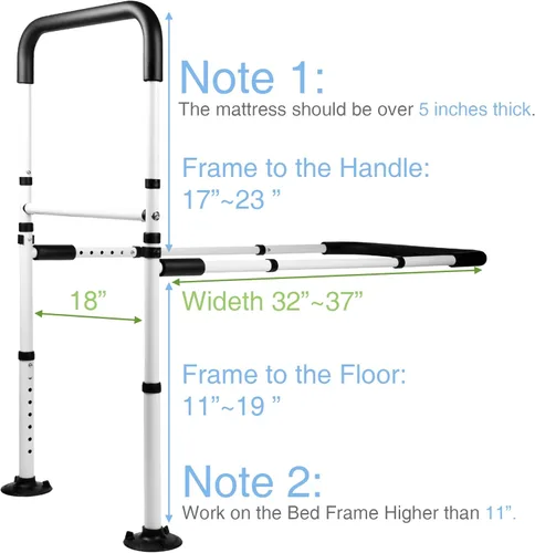 Vista 2 de Rieles de asistencia de cama ajustables, mango de cama de seguridad con pata, barra de agarre para prevención de caídas, barra de agarre