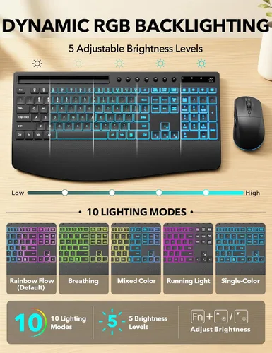 Vista 3 de Combo de teclado y mouse inalámbricos, batería de 4000 mAh Negro clásico
