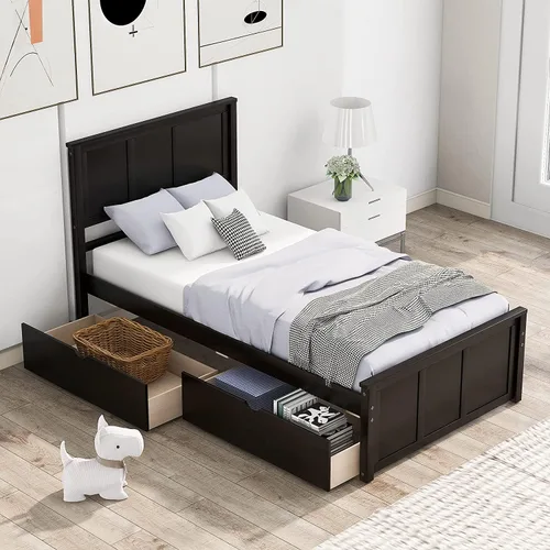 Vista 16 de Harper & Bright Designs Marco de cama de plataforma de bambú de tamaño matrimonial, cama de plataforma de madera de bajo perfil con cabecero, sin
