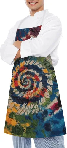 Vista 4 de Colorful Spiral Tie Dye Aprons Waterproof Cooking Kitchen Apron Unisex Adjustable Bib Apron with Pocket Restaurant Chef Works Aprons for Waitress