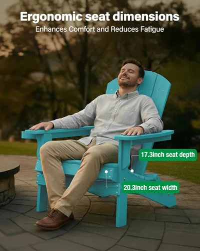 Vista 3 de YEFU Silla Adirondack, silla Adirondack de plástico de gran tamaño, sillas plegables para exteriores con soporte para tazas, silla de césped