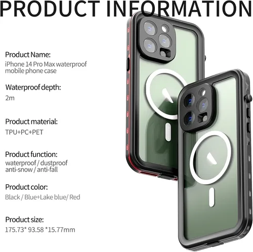 Vista 7 de Funda impermeable para iPhone 14 Pro Max, IP68 impermeable con protector de pantalla integrado, carcasa resistente y pesada para iPhone 14 Pro Max
