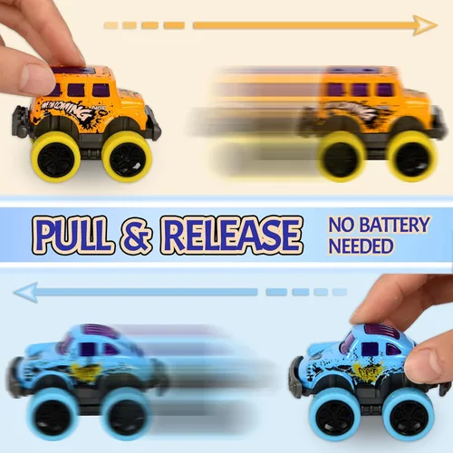 Vista 4 de Monster Truck Christmas Stocking Stuffers for Boys Age 3-6 – Pull Back Monster Trucks for Party Favors, Set of 8