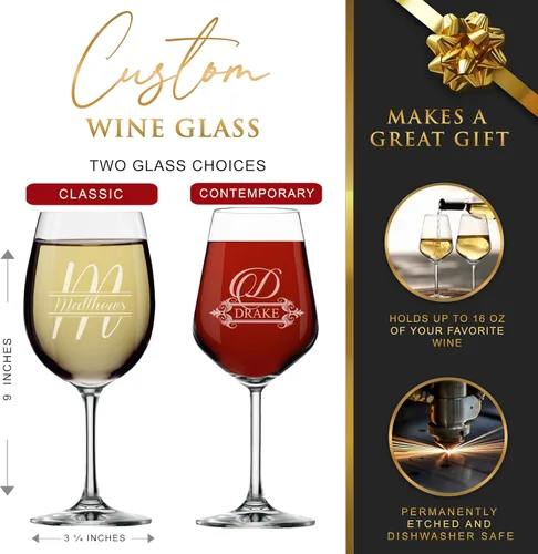 Vista 2 de My Personal Memories Copa de vino personalizada de 16 onzas con tallo - Personalizada con cualquier nombre