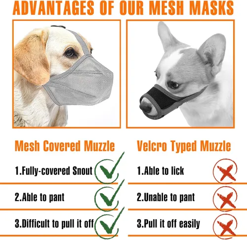 Vista 5 de Bozal para perro con correa ajustable, bozal de malla de aire para perros pequeños, medianos y grandes, bozal suave transpirable, antimordeduras