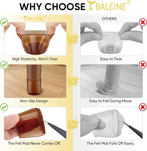 Vista 3 de BALEINE Paquete de 32 protectores de silicona para patas de silla, tapas protectoras de patas de taburete, tapas antideslizantes para patas de silla