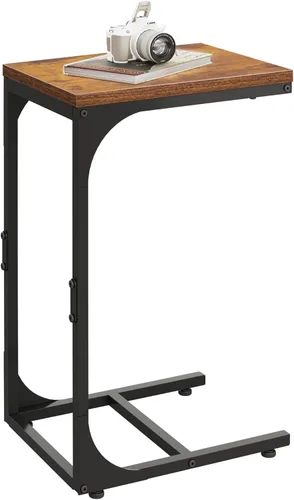 Vista 11 de WLIVE Mesa auxiliar en forma de C, mesas auxiliares de sofá pequeñas con marco de metal, mesa de sofá, bandeja de TV para sala de estar, dormitorio