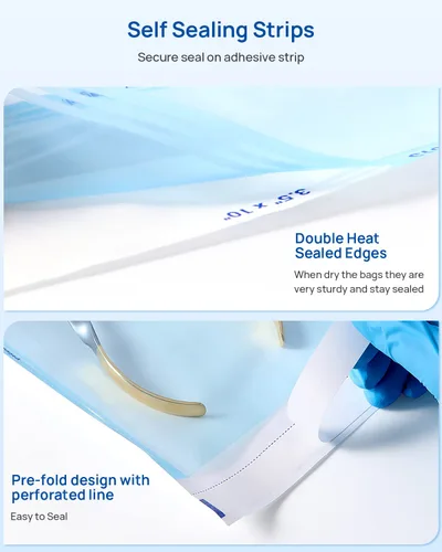 Vista 2 de JMU 200 bolsas de esterilización autosellantes, bolsas esterilizadoras autoclave de 2.25 "x 5