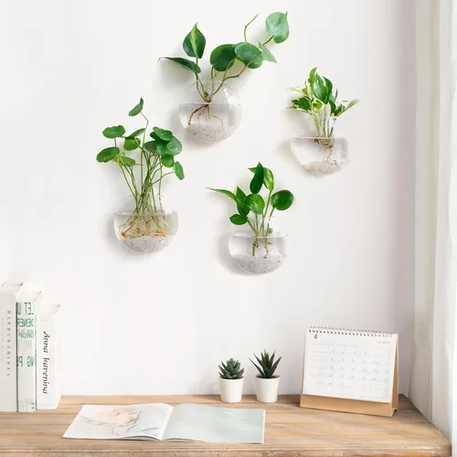 Vista 3 de Mkono - Macetas colgantes de cristal para terrarios de pared, jarrón oblato para plantas hidropónicas, decoración del baño, hogar, oficina, sala