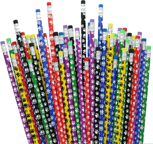 GiftExpress 48 lápices con estampado de patas para niños, coloridos lápices de madera surtidos con borrador para suministros escolares, premio para