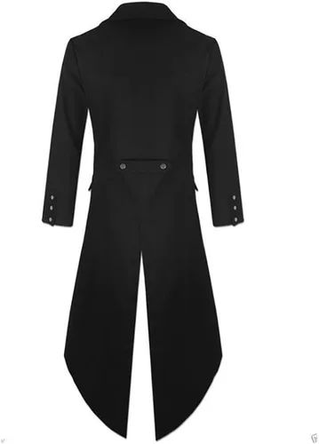 Vista 2 de Makkrom Chaqueta gótica Steampunk para hombre, abrigo victoriano, disfraz vintage de Halloween, abrigo de esmoquin uniforme