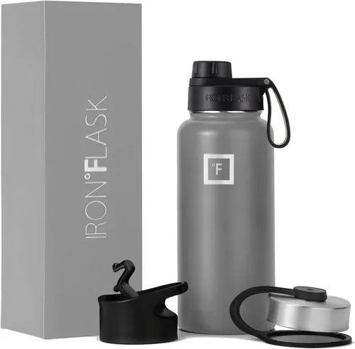 Vista 97 de IRON °FLASK - Botella deportiva de 14, 18, 22, 32, 40, 64 o 128 onzas, 3 tapas (boquilla), acero inoxidable aislado al vacío, doble pared moderna