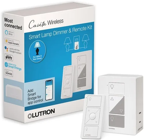 Vista 12 de Lutron Caseta - Kit de arranque inteligente para lámparas, 2 interruptores reguladores de luz enchufables con puente inteligente y 2 controles
